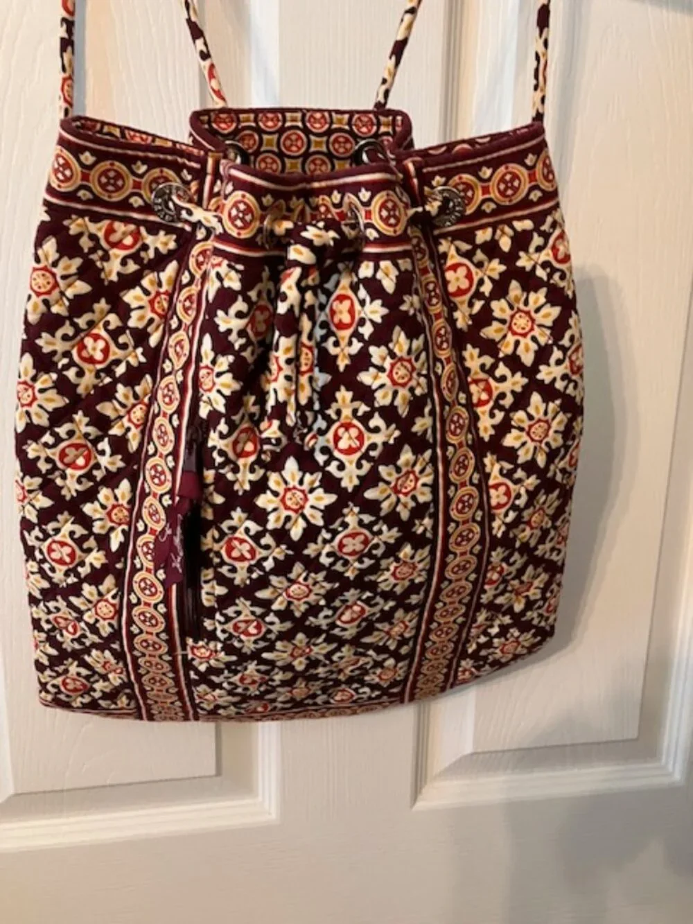 Vera Bradley Medallion Maroon 2006 Drawstring Backpack Quilted Cotton Retired